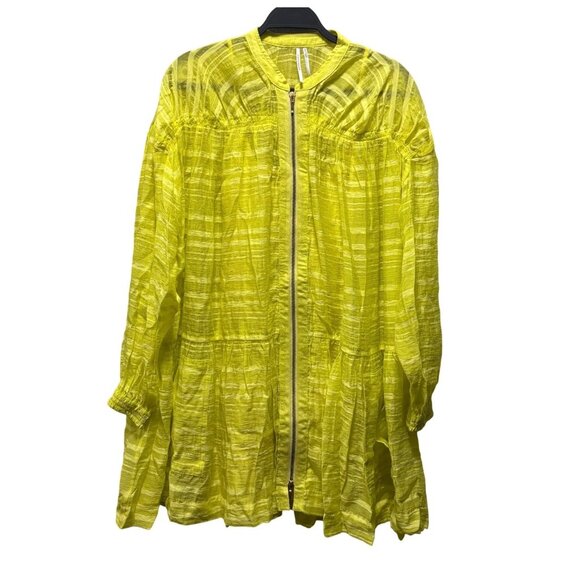 Anthropologie Long-Sleeve Yellow Zip-Front Mini Dress Size S Oversized - Picture 6 of 9